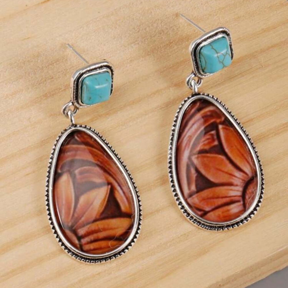 Bohemian Vintage Style Faux Gemstone Pendant Water Drop Flower Design Drop Ea.